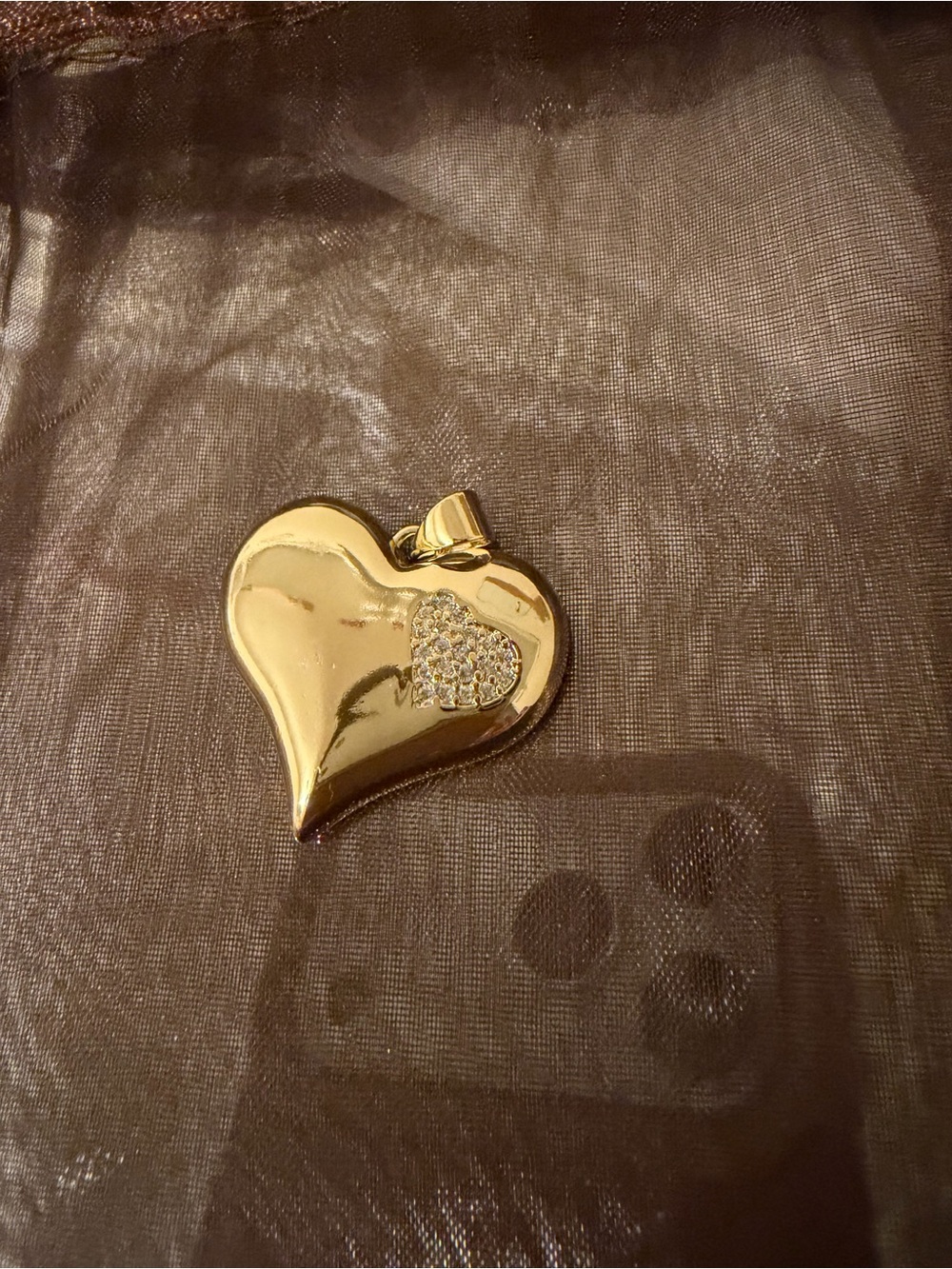 Gold Heart Pendant Necklace with Pavé Accent